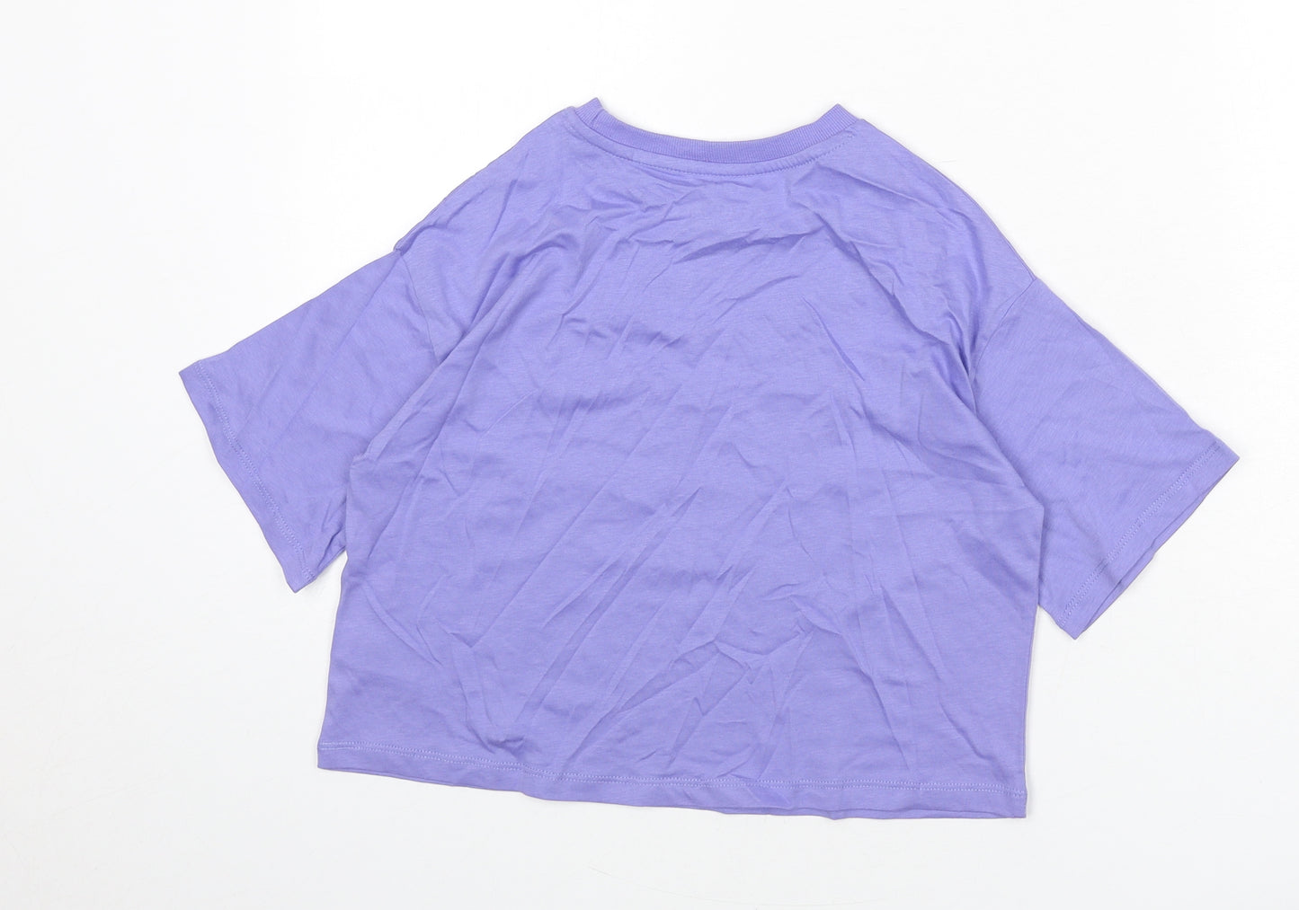 Marks and Spencer Girls Purple 100% Cotton Cropped T-Shirt Size 8-9 Years Round Neck Pullover - Peace Love Happiness