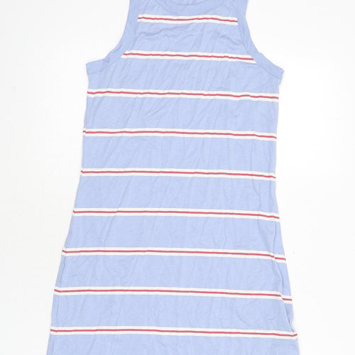 Marks and Spencer Womens Blue Striped Cotton Tank Dress Size S Round Neck Pullover