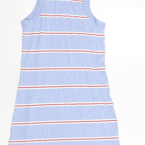 Marks and Spencer Womens Blue Striped Cotton Tank Dress Size S Round Neck Pullover