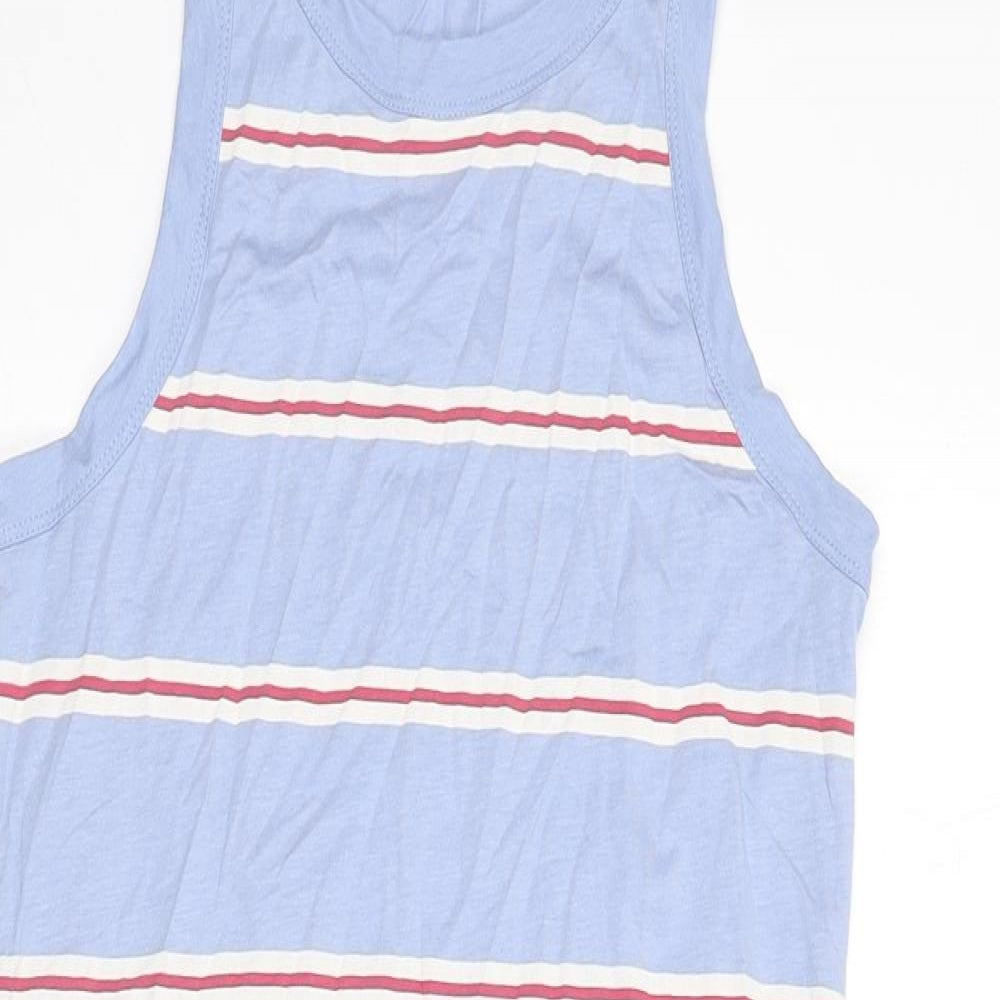 Marks and Spencer Womens Blue Striped Cotton Tank Dress Size S Round Neck Pullover