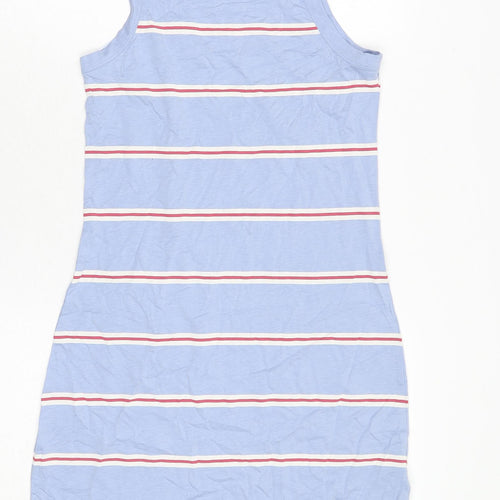 Marks and Spencer Womens Blue Striped Cotton Tank Dress Size S Round Neck Pullover