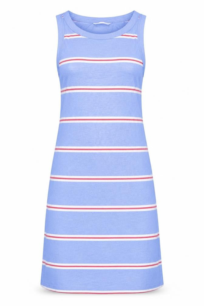 Marks and Spencer Womens Blue Striped Cotton Tank Dress Size S Round Neck Pullover