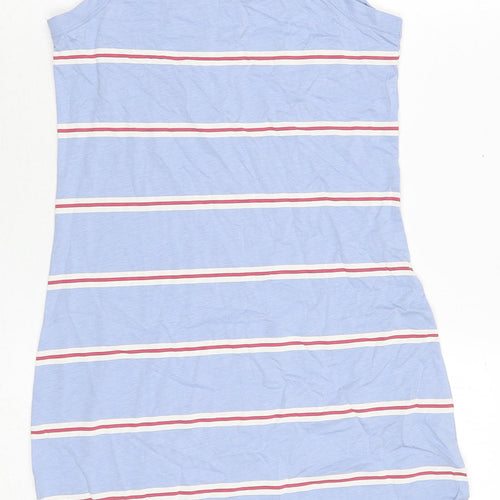 Marks and Spencer Womens Blue Striped Cotton Tank Dress Size S Round Neck Pullover