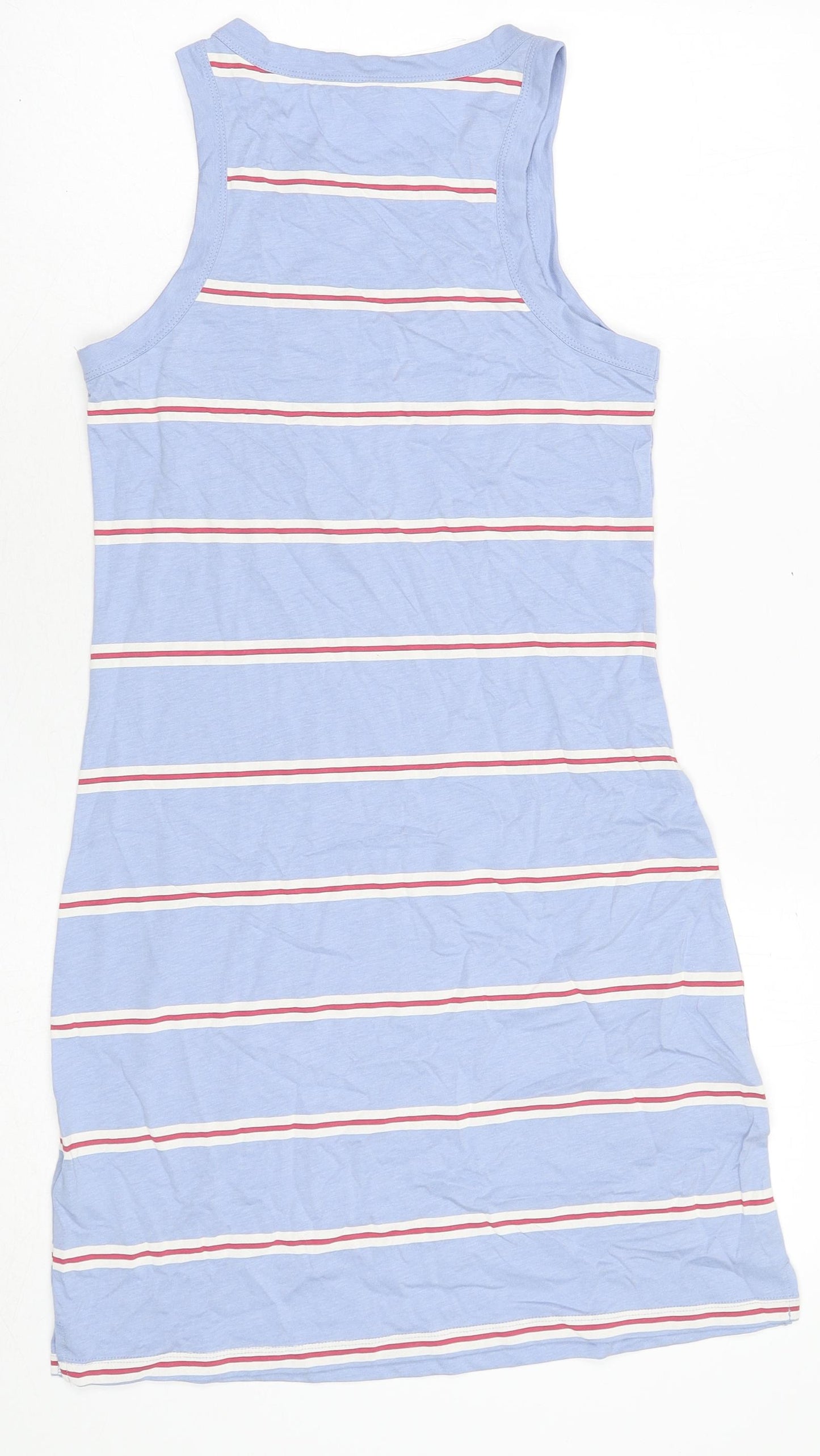 Marks and Spencer Womens Blue Striped Cotton Tank Dress Size S Round Neck Pullover