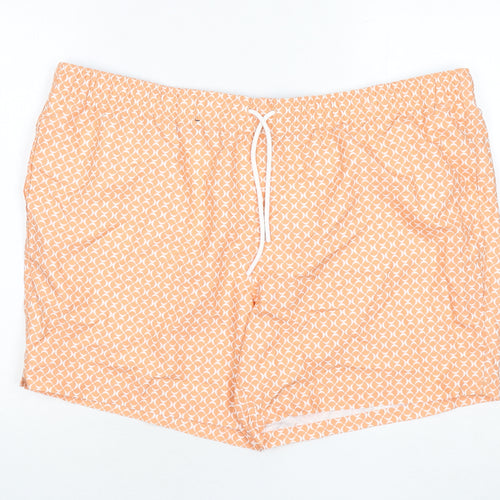 Marks and Spencer Mens Orange Geometric Polyester Bermuda Shorts Size 3XL L6 in Regular Drawstring - Swim Shorts