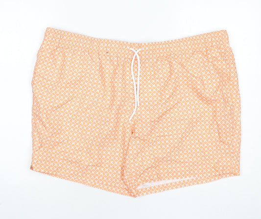 Marks and Spencer Mens Orange Geometric Polyester Bermuda Shorts Size 3XL L6 in Regular Drawstring - Swim Shorts