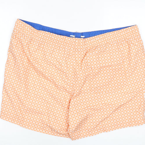 Marks and Spencer Mens Orange Geometric Polyester Bermuda Shorts Size 3XL L6 in Regular Drawstring - Swim Shorts