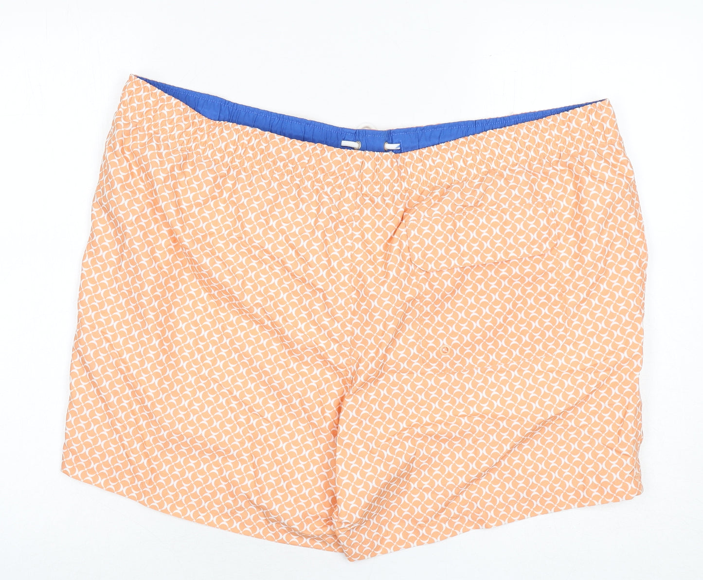 Marks and Spencer Mens Orange Geometric Polyester Bermuda Shorts Size 3XL L6 in Regular Drawstring - Swim Shorts