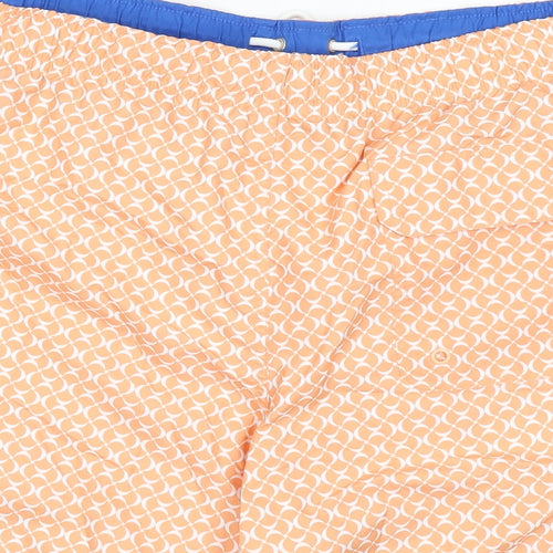 Marks and Spencer Mens Orange Geometric Polyester Bermuda Shorts Size 3XL L6 in Regular Drawstring - Swim Shorts