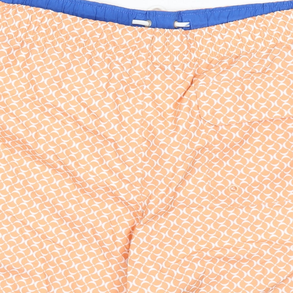 Marks and Spencer Mens Orange Geometric Polyester Bermuda Shorts Size 3XL L6 in Regular Drawstring - Swim Shorts