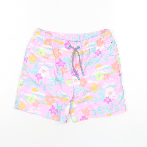 Marks and Spencer Boys Multicoloured Geometric Polyester Bermuda Shorts Size 7-8 Years Regular Drawstring - Swim Shorts, Palm Trees, Flowers