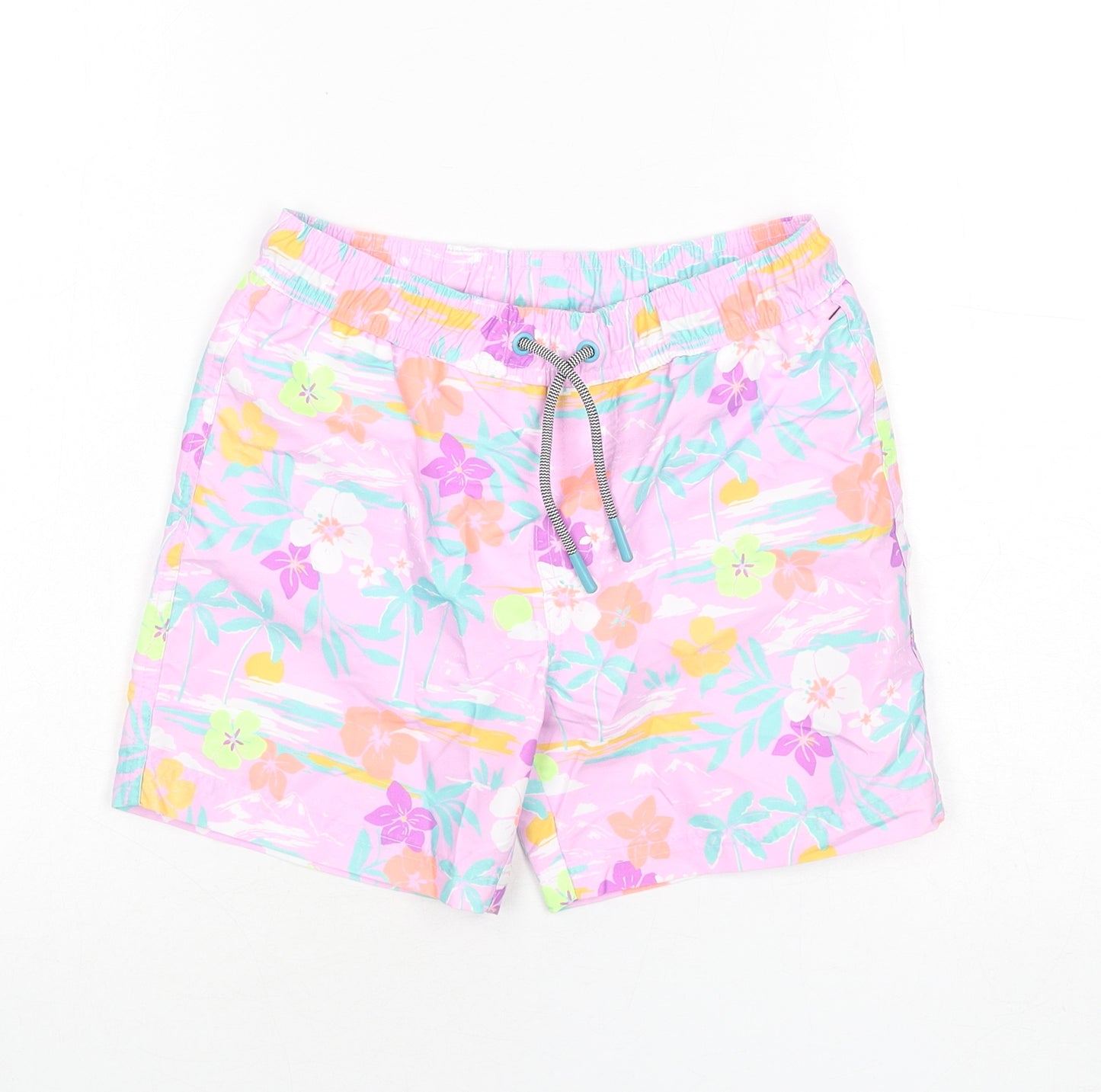 Marks and Spencer Boys Multicoloured Geometric Polyester Bermuda Shorts Size 7-8 Years Regular Drawstring - Swim Shorts, Palm Trees, Flowers