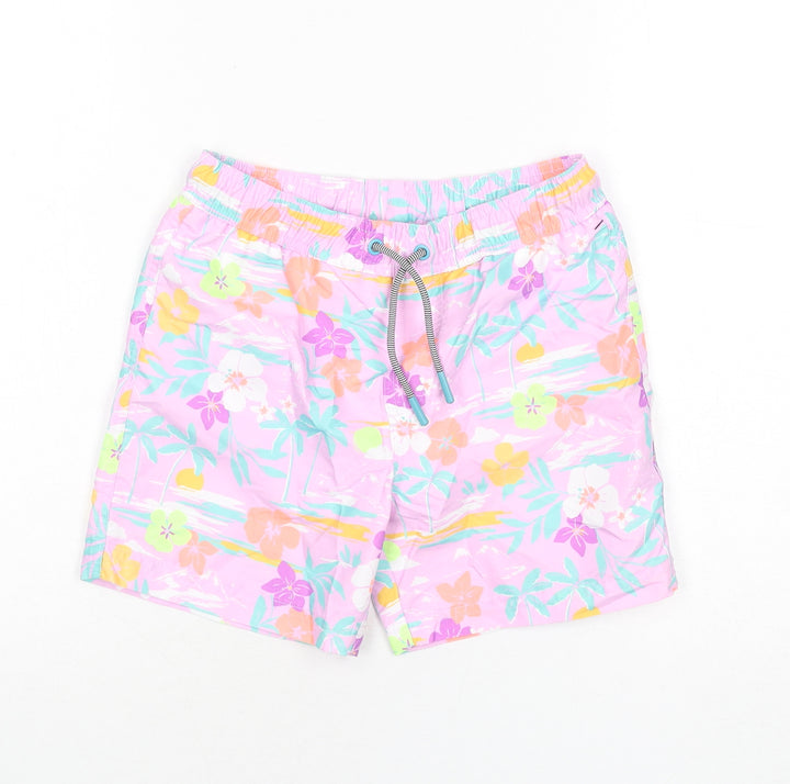 Marks and Spencer Boys Multicoloured Geometric Polyester Bermuda Shorts Size 7-8 Years Regular Drawstring - Swim Shorts, Palm Trees, Flowers