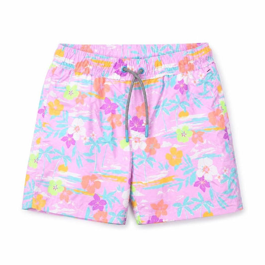 Marks and Spencer Boys Multicoloured Geometric Polyester Bermuda Shorts Size 7-8 Years Regular Drawstring - Swim Shorts, Palm Trees, Flowers