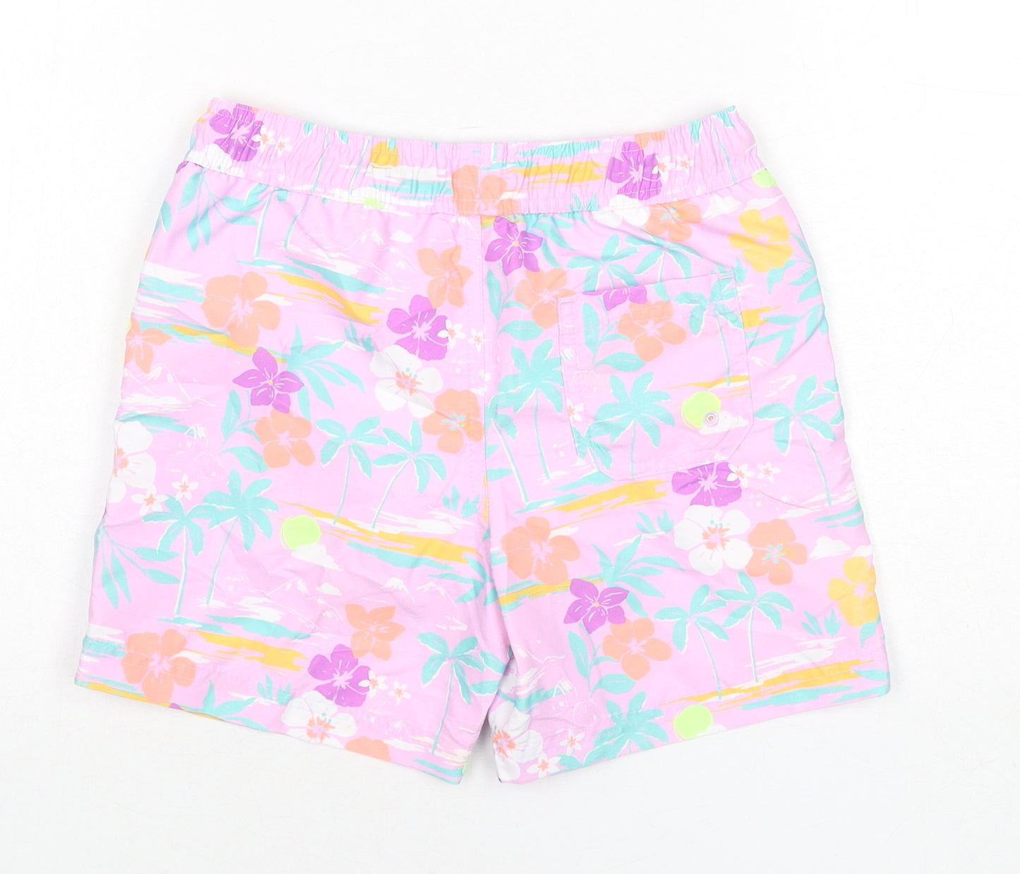 Marks and Spencer Boys Multicoloured Geometric Polyester Bermuda Shorts Size 7-8 Years Regular Drawstring - Swim Shorts, Palm Trees, Flowers