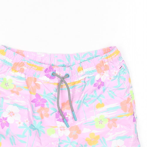 Marks and Spencer Boys Multicoloured Geometric Polyester Bermuda Shorts Size 7-8 Years Regular Drawstring - Swim Shorts, Palm Trees, Flowers