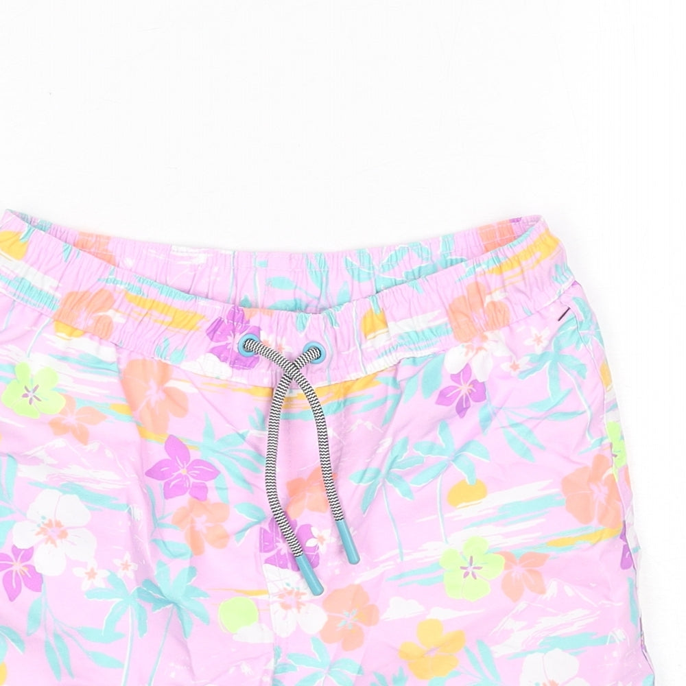 Marks and Spencer Boys Multicoloured Geometric Polyester Bermuda Shorts Size 7-8 Years Regular Drawstring - Swim Shorts, Palm Trees, Flowers