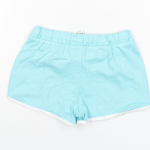 Marks and Spencer Girls Blue Cotton Sweat Shorts Size 6-7 Years Regular Drawstring - Cool, Ice-lolly