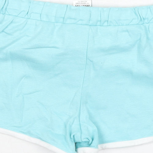 Marks and Spencer Girls Blue Cotton Sweat Shorts Size 6-7 Years Regular Drawstring - Cool, Ice-lolly