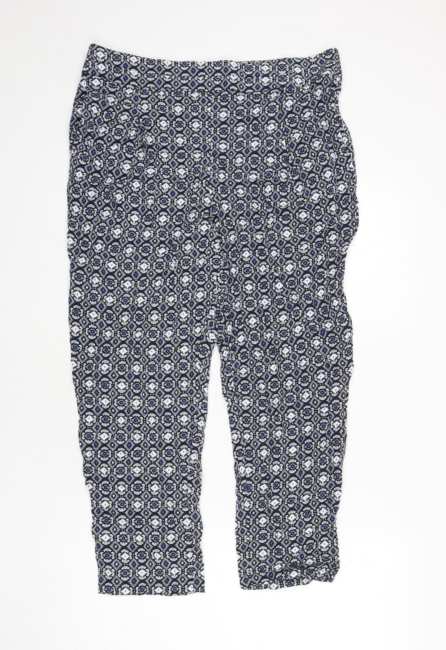 marks Womens Blue Geometric Viscose Trousers Size 16 L23 in Regular