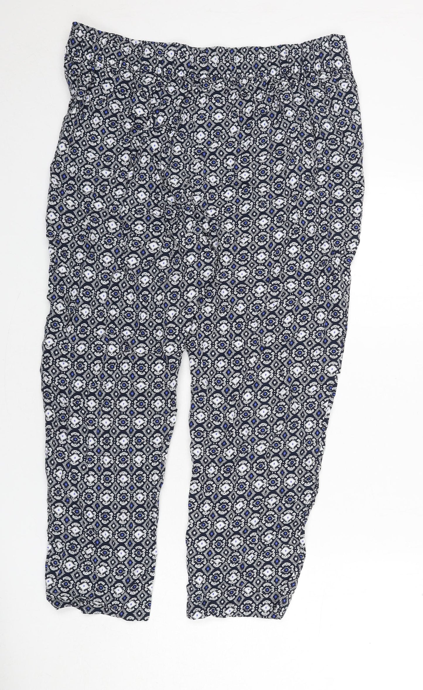 marks Womens Blue Geometric Viscose Trousers Size 16 L23 in Regular