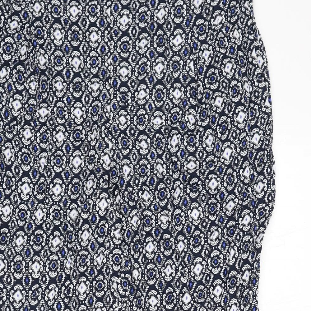 marks Womens Blue Geometric Viscose Trousers Size 16 L23 in Regular