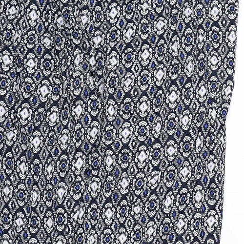marks Womens Blue Geometric Viscose Trousers Size 16 L23 in Regular
