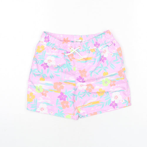 Marks and Spencer Boys Multicoloured Geometric Polyester Bermuda Shorts Size 7-8 Years Regular Drawstring - Swim Shorts, Palm Trees, Flowers