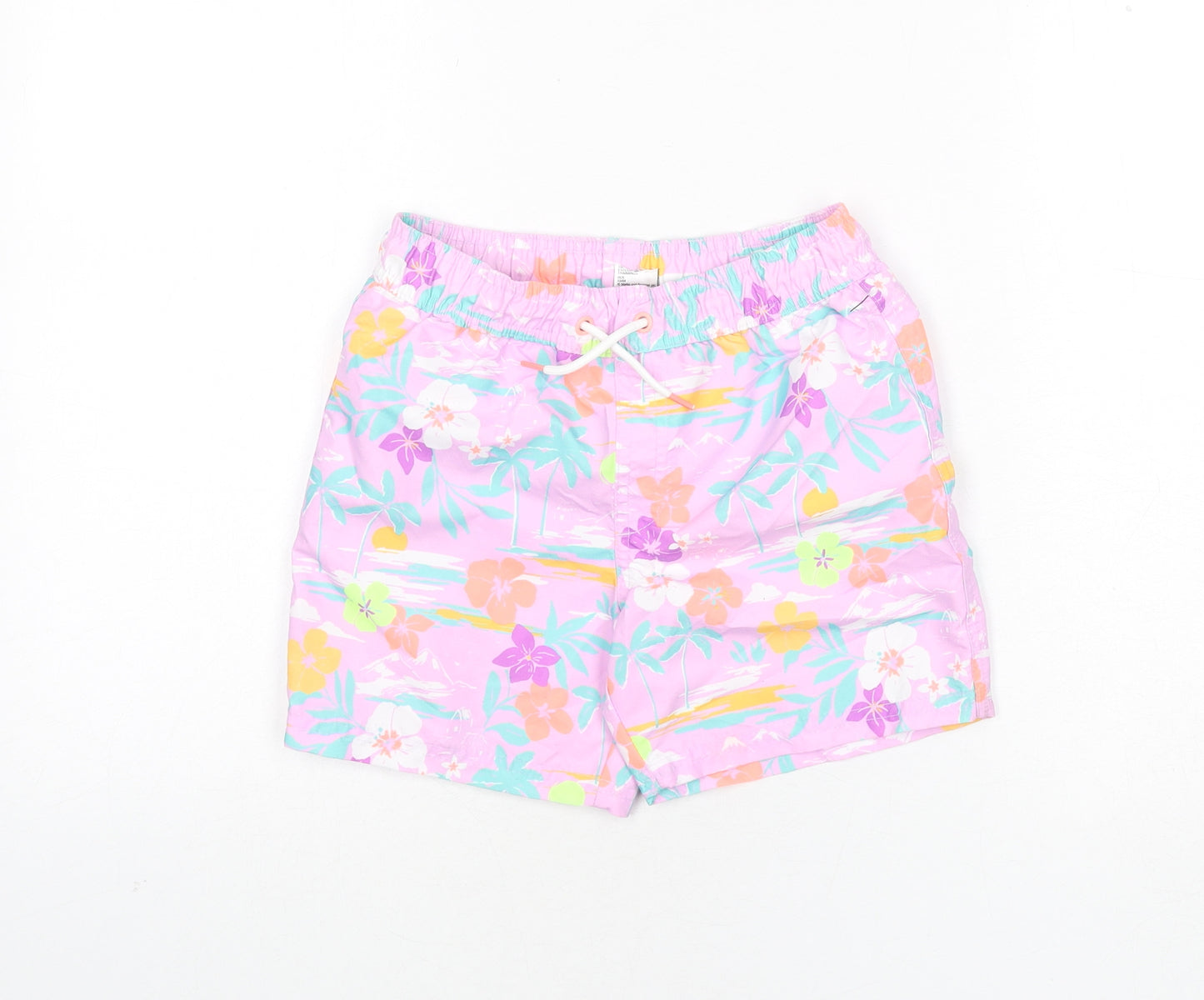 Marks and Spencer Boys Multicoloured Geometric Polyester Bermuda Shorts Size 7-8 Years Regular Drawstring - Swim Shorts, Palm Trees, Flowers