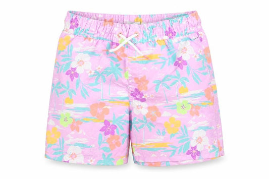 Marks and Spencer Boys Multicoloured Geometric Polyester Bermuda Shorts Size 7-8 Years Regular Drawstring - Swim Shorts, Palm Trees, Flowers