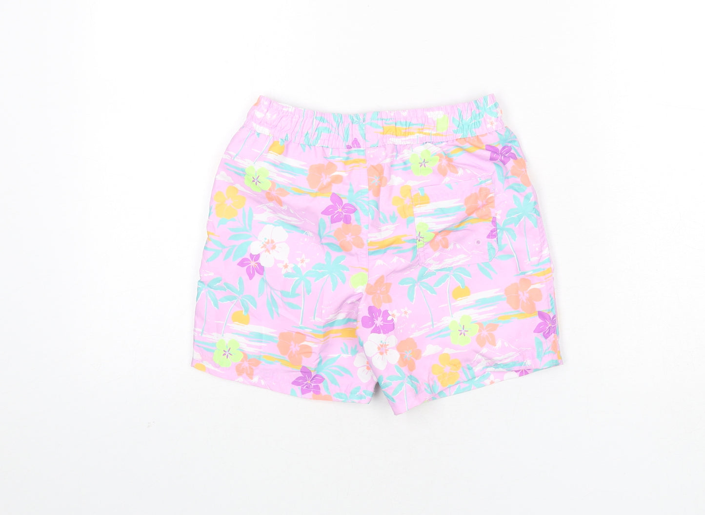 Marks and Spencer Boys Multicoloured Geometric Polyester Bermuda Shorts Size 7-8 Years Regular Drawstring - Swim Shorts, Palm Trees, Flowers