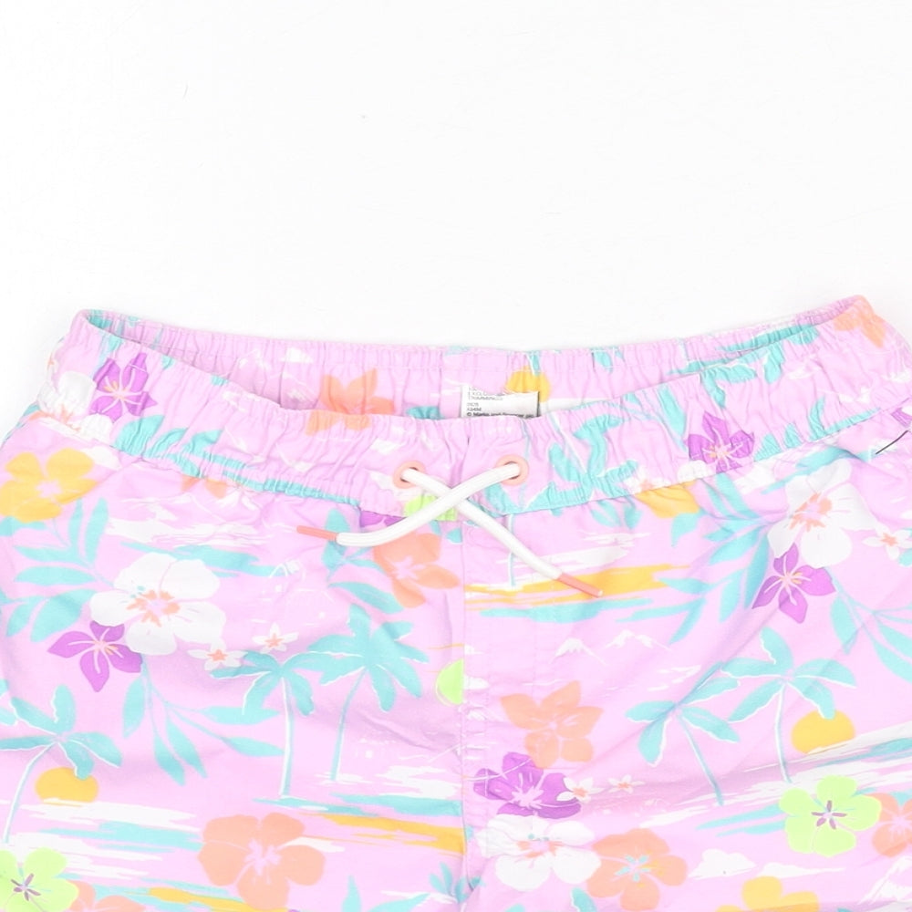 Marks and Spencer Boys Multicoloured Geometric Polyester Bermuda Shorts Size 7-8 Years Regular Drawstring - Swim Shorts, Palm Trees, Flowers