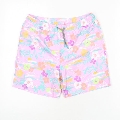 Marks and Spencer Boys Purple Geometric Polyester Bermuda Shorts Size 11-12 Years Regular Drawstring - Swim Shorts, Palm Trees, Flowers