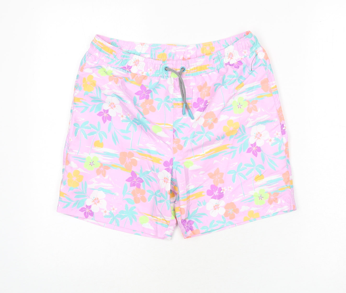 Marks and Spencer Boys Purple Geometric Polyester Bermuda Shorts Size 11-12 Years Regular Drawstring - Swim Shorts, Palm Trees, Flowers