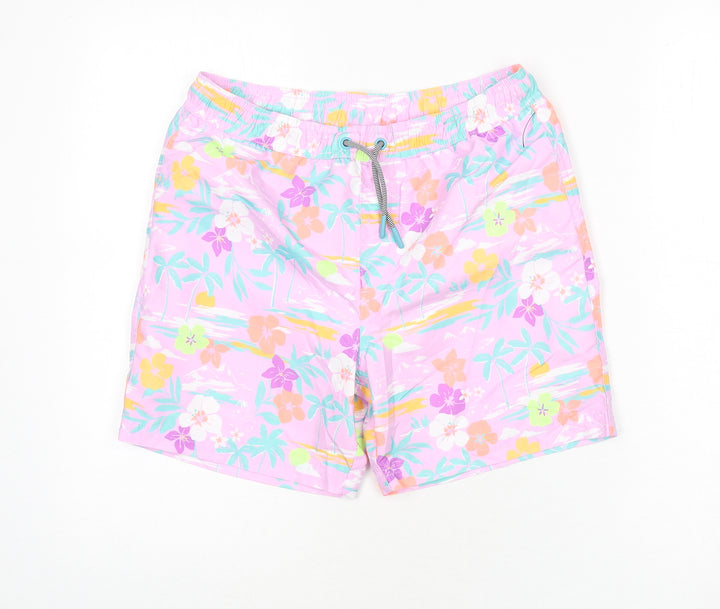 Marks and Spencer Boys Purple Geometric Polyester Bermuda Shorts Size 11-12 Years Regular Drawstring - Swim Shorts, Palm Trees, Flowers