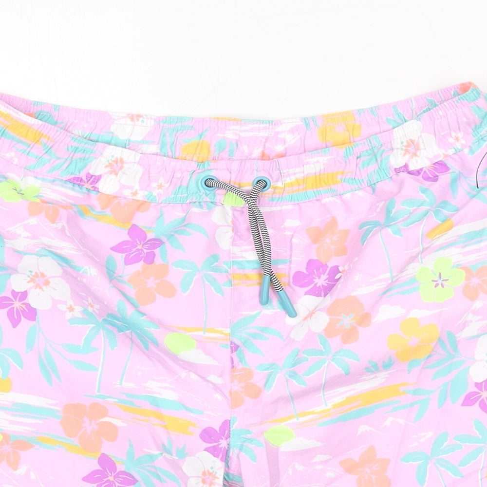 Marks and Spencer Boys Purple Geometric Polyester Bermuda Shorts Size 11-12 Years Regular Drawstring - Swim Shorts, Palm Trees, Flowers