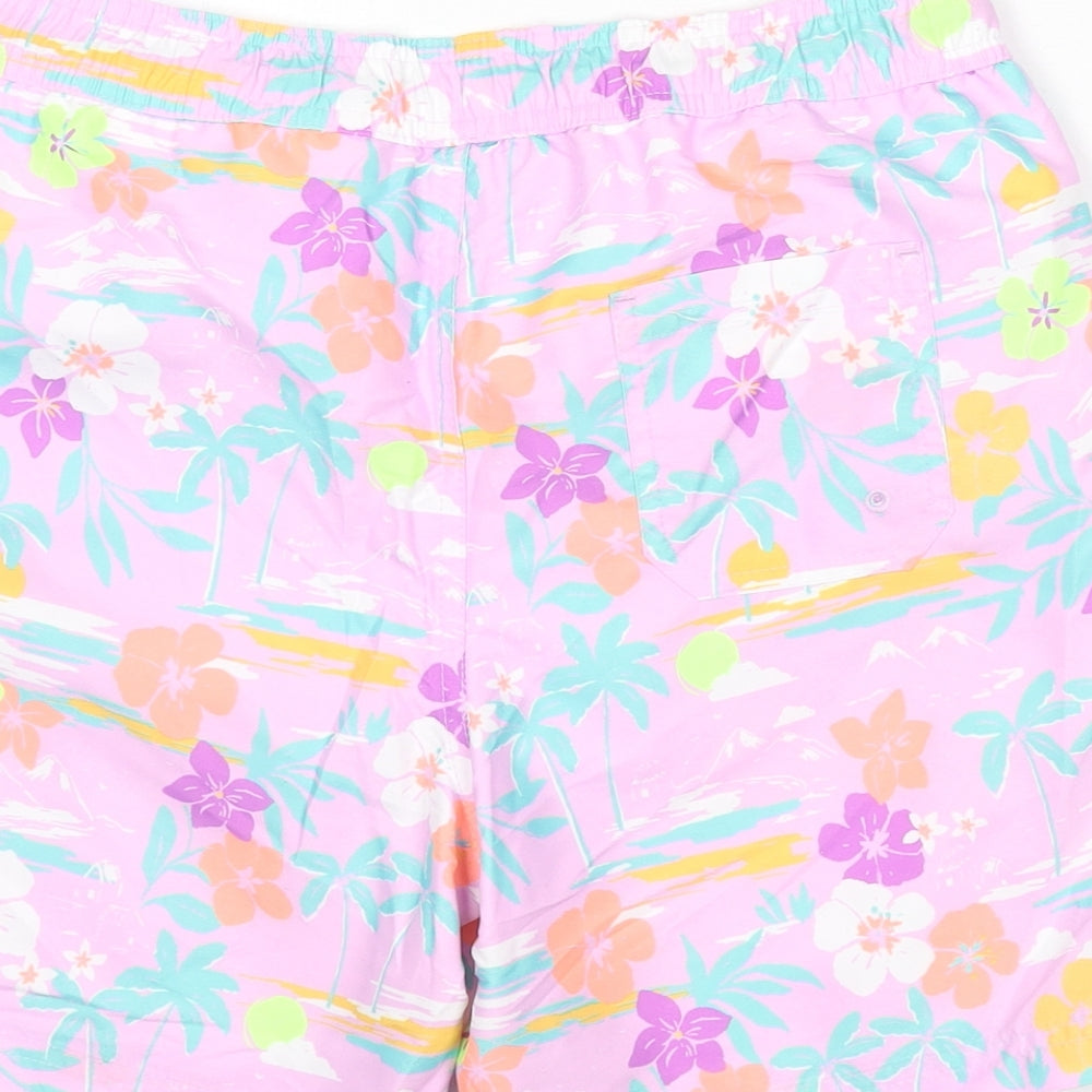 Marks and Spencer Boys Purple Geometric Polyester Bermuda Shorts Size 11-12 Years Regular Drawstring - Swim Shorts, Palm Trees, Flowers