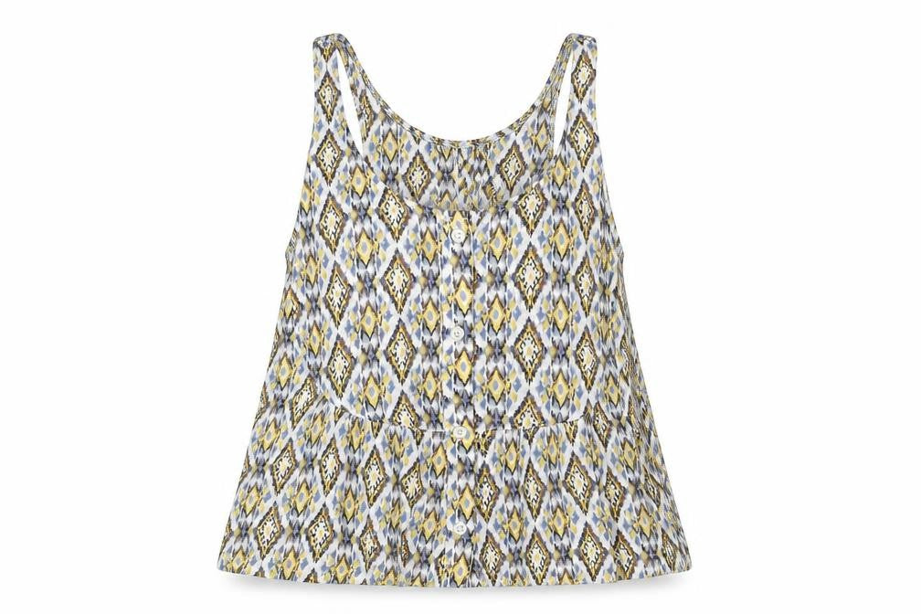 Front view of All About Eve women’s multicoloured geometric viscose basic tank, size UK 8, scoop neck