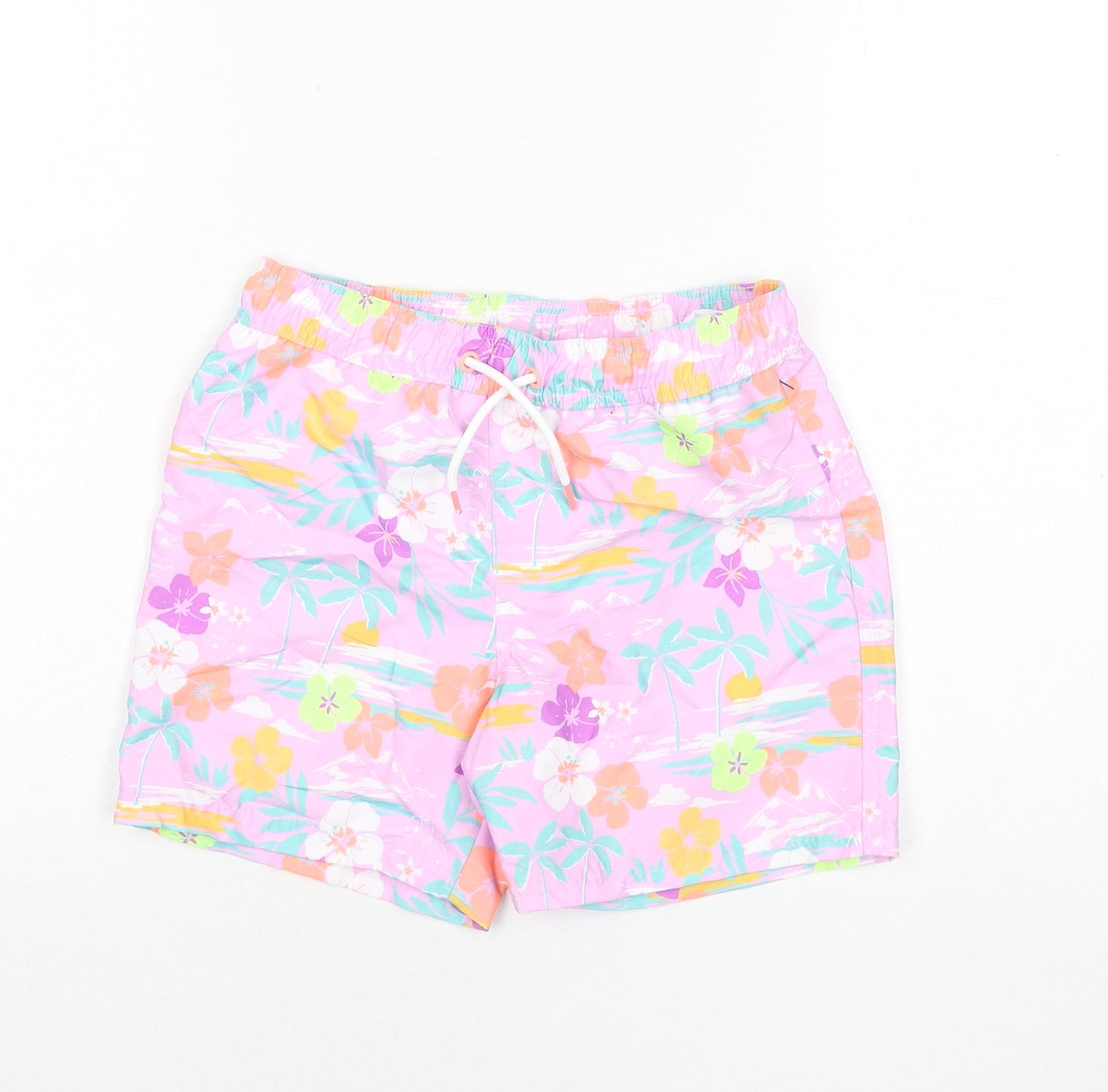 Marks and Spencer Boys Multicoloured Geometric Polyester Bermuda Shorts Size 7-8 Years Regular Drawstring - Swim Shorts, Palm Trees, Flowers