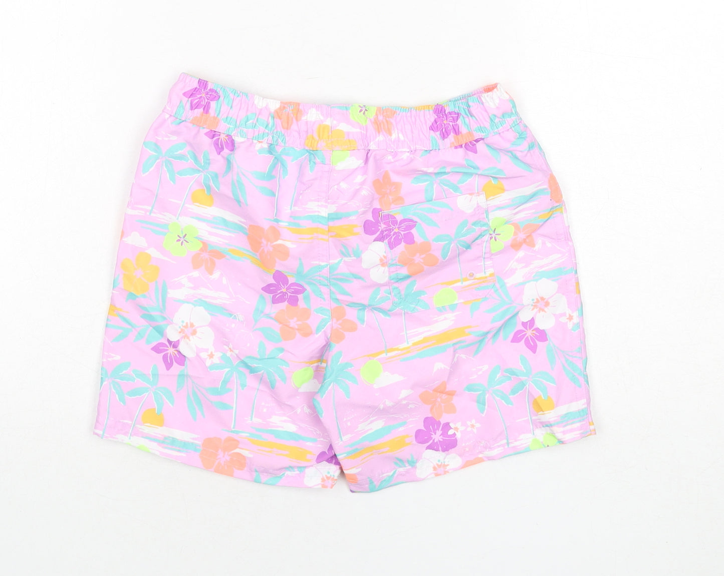 Marks and Spencer Boys Multicoloured Geometric Polyester Bermuda Shorts Size 7-8 Years Regular Drawstring - Swim Shorts, Palm Trees, Flowers