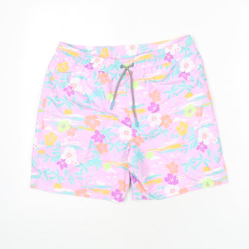 Marks and Spencer Boys Multicoloured Geometric Polyester Bermuda Shorts Size 12-13 Years Regular Drawstring - Swim Shorts, Palm Trees, Flowers