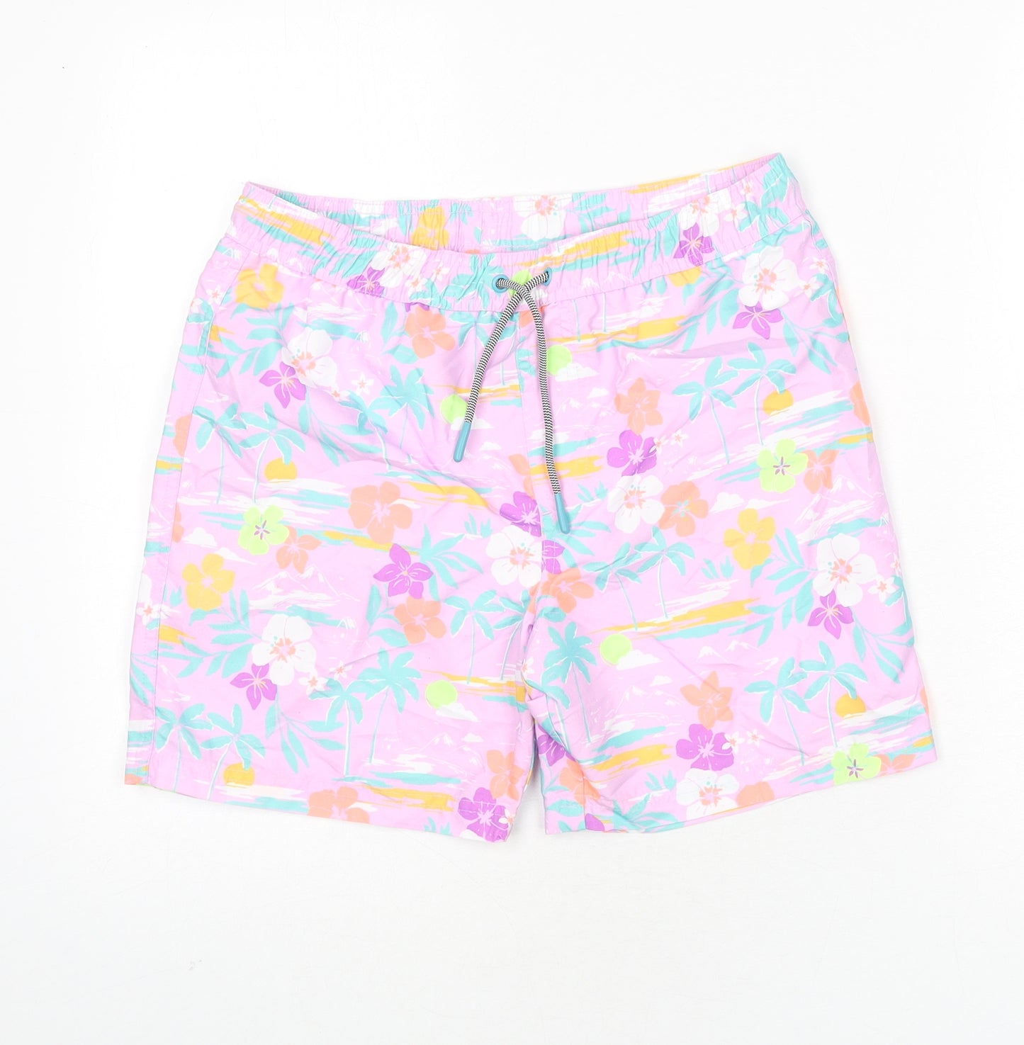 Marks and Spencer Boys Multicoloured Geometric Polyester Bermuda Shorts Size 12-13 Years Regular Drawstring - Swim Shorts, Palm Trees, Flowers