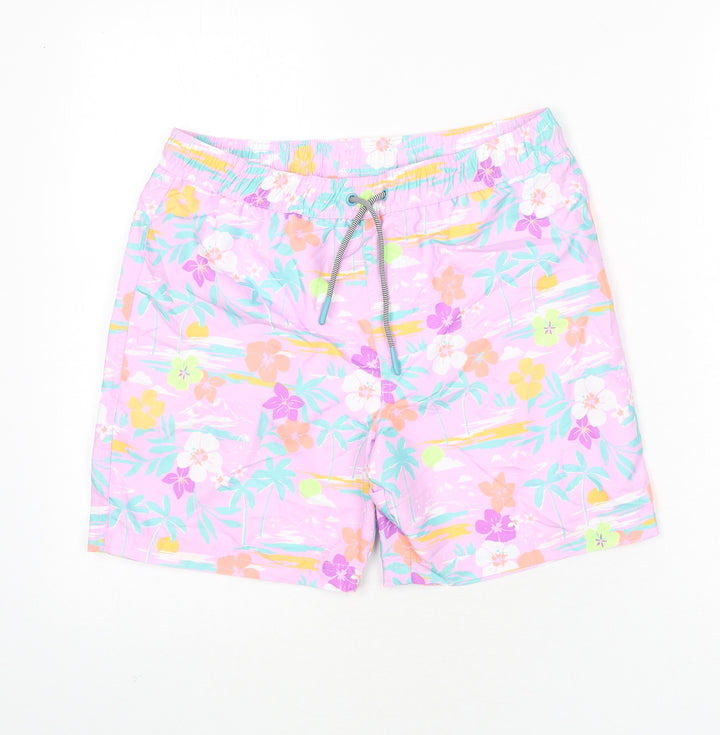 Marks and Spencer Boys Multicoloured Geometric Polyester Bermuda Shorts Size 12-13 Years Regular Drawstring - Swim Shorts, Palm Trees, Flowers