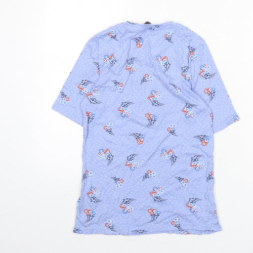 Marks and Spencer Womens Blue Polka Dot Cotton Basic T-Shirt Size 12 Round Neck - Flowers