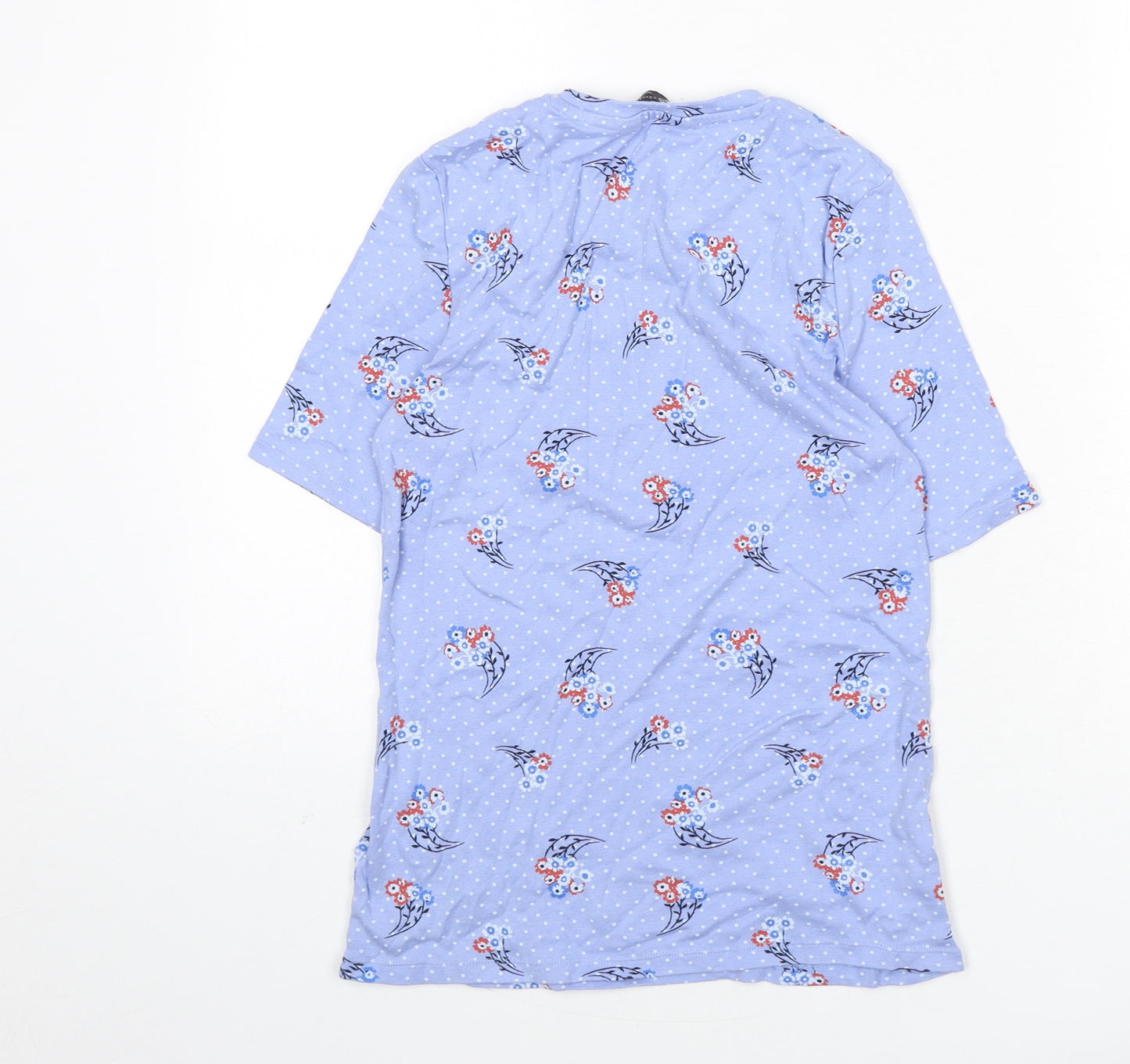Marks and Spencer Womens Blue Polka Dot Cotton Basic T-Shirt Size 12 Round Neck - Flowers