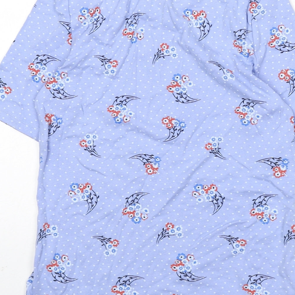 Marks and Spencer Womens Blue Polka Dot Cotton Basic T-Shirt Size 12 Round Neck - Flowers