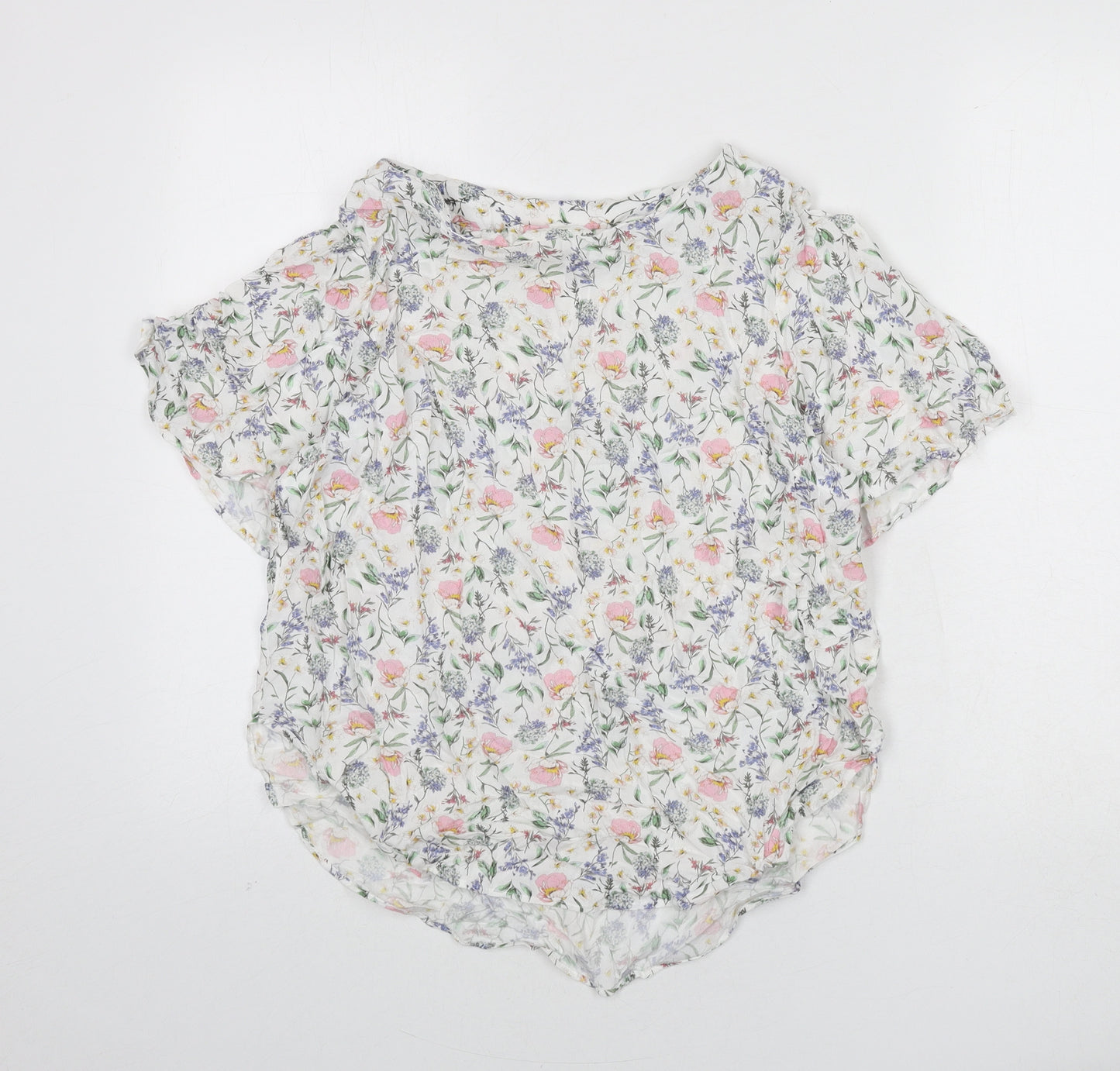 H&M Womens Multicoloured Floral Viscose Basic Blouse Size 12 Boat Neck
