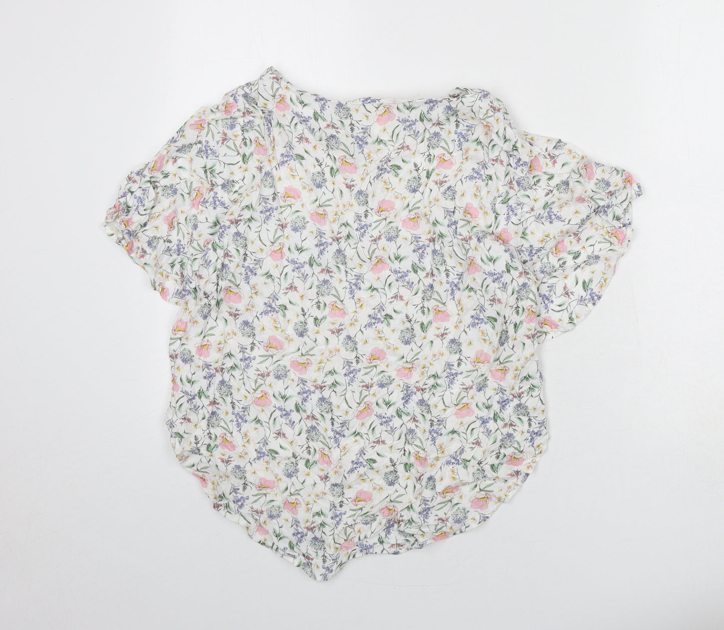 H&M Womens Multicoloured Floral Viscose Basic Blouse Size 12 Boat Neck