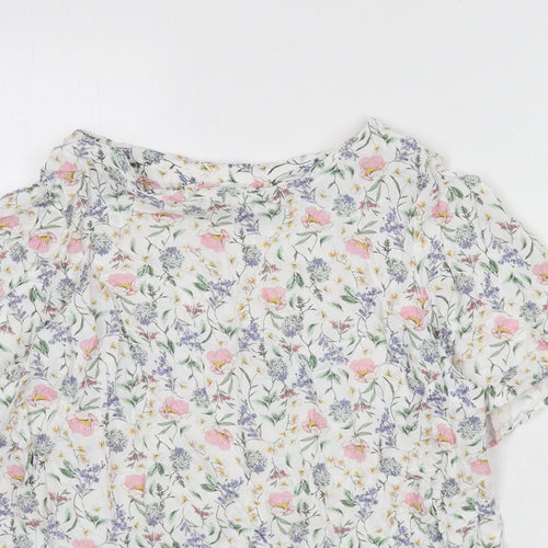 H&M Womens Multicoloured Floral Viscose Basic Blouse Size 12 Boat Neck