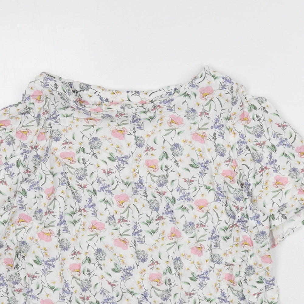 H&M Womens Multicoloured Floral Viscose Basic Blouse Size 12 Boat Neck
